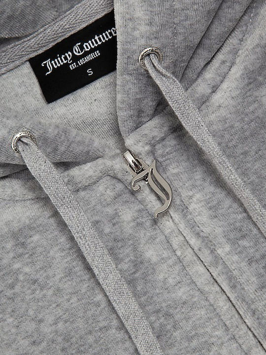 Long Women's Sweatshirt Jacket Velvet Hooded Silver Marl