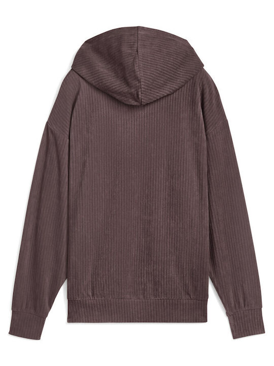 Ess Elevated Women's Sweatshirt Jacket Velvet Hooded Purple