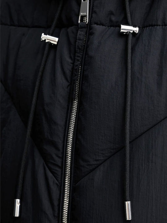 Women's Puffer Jacket for Winter with Hood Black