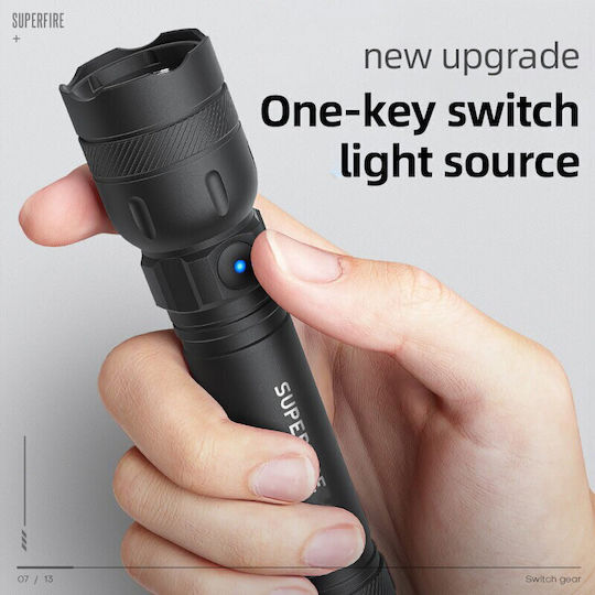 Superfire Επαναφορτιζόμενος Φακός LED IP44 με Μέγιστη Φωτεινότητα 360lm GTS6