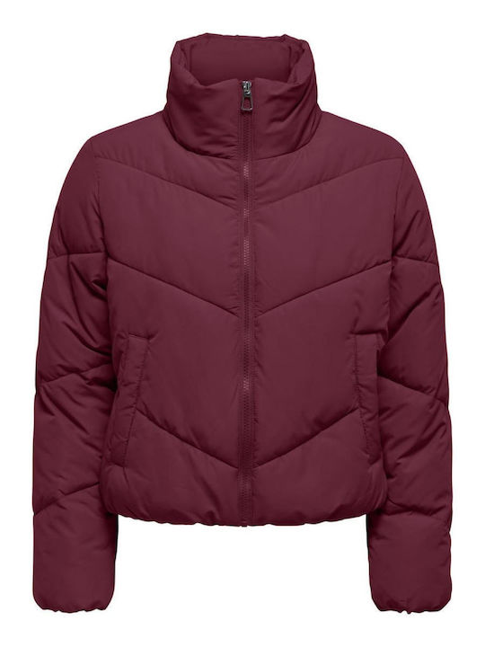 Kurz Damen Puffer Jacke für Winter Burgundy