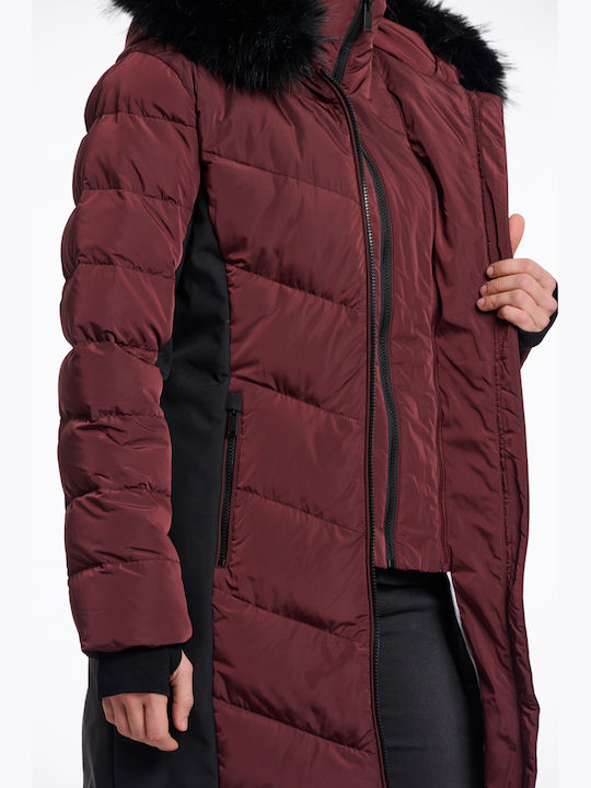 Women's Long Puffer Jacket for Winter with Hood Chocolate Bean