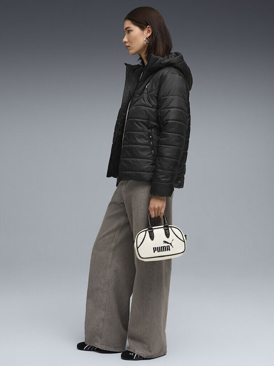 Women's Short Puffer Jacket Waterproof for Winter with Hood Black