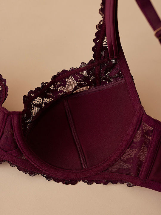 Bra with Light Padding Underwire Burgundy