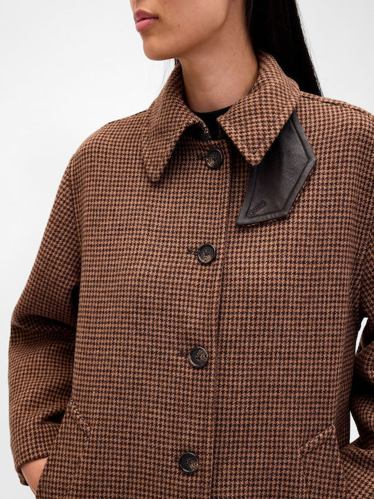 Wolle Damen Geprüft Neutral Tan Mantel Oversized mit Knöpfen