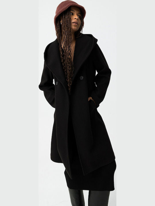 Women's Black Coat with Hood