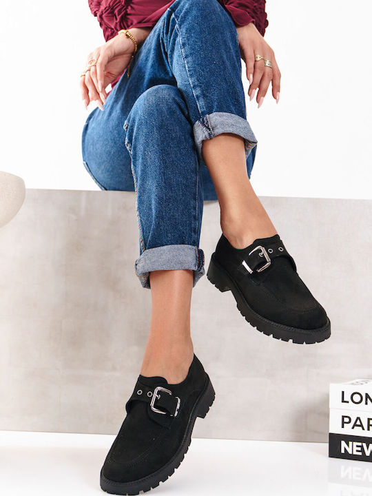 Μαύρα Loafers Αγκορά Σουέντ Μεταλλική Αγκράφα