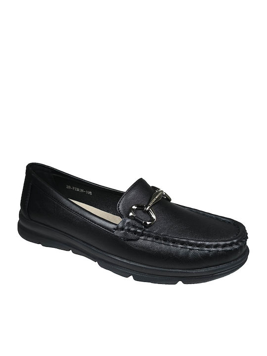 Leather Women's Moccasins in Black Color