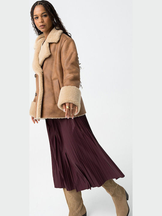 Leather Pleated Maxi Skirt Bordeaux