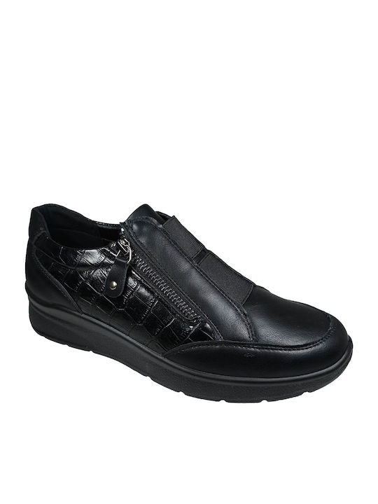 Ανατομικά Γυναικεία Slip-On Δερμάτινα Μαύρα