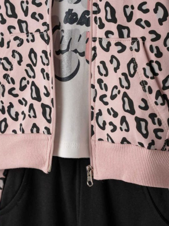 Kids Sweatpants Set Pink Leopard 3pcs