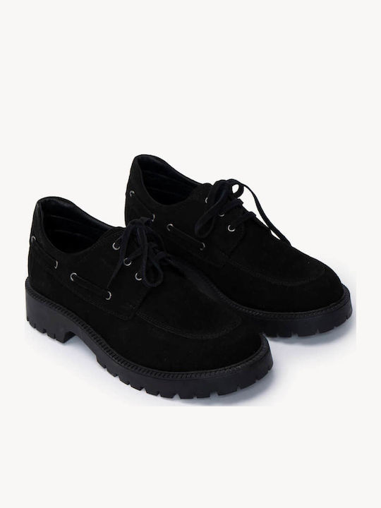Schwarze Loafers Schnürung Chunky Sohle