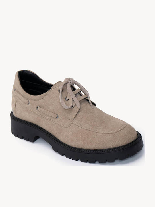 Бежови Loafers С Връзки Chunky Подметка