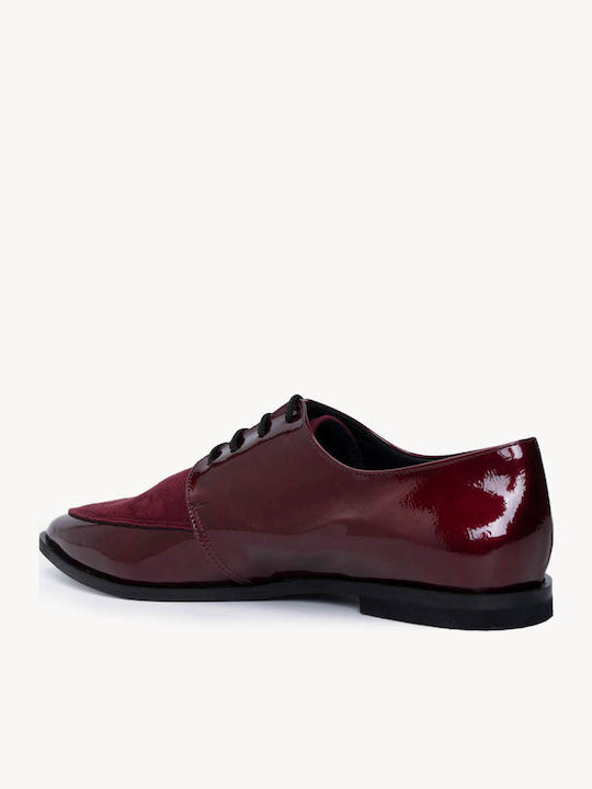 Μπορντό Oxford Loafers Λουστρίνι Δέσιμο Κορδόνια