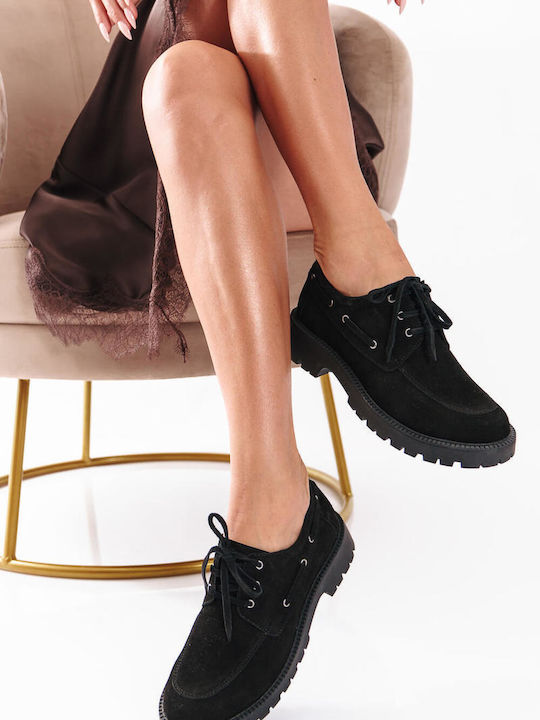 Черни Loafers С Връзки Chunky Подметка