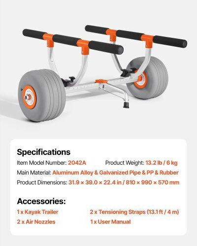 Vevor Detachable Kayak Trolley 158.8 Kg Inflatable Wheels 30.5cm Spsphttc13infqkuy001v0