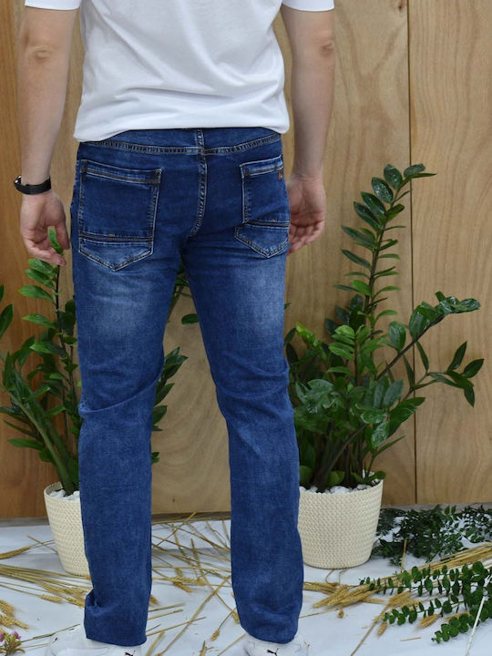 Ανδρικό Παντελόνι Τζιν Ελαστικό με Slim Εφαρμογή Navy Μπλε