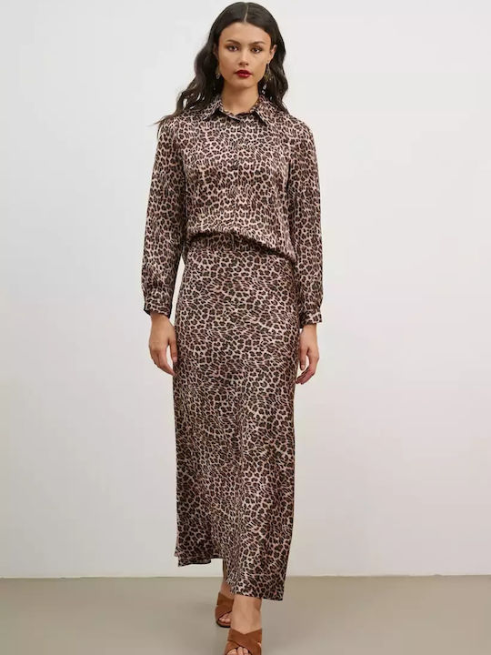 High-waisted Maxi Skirt Leopard Brown