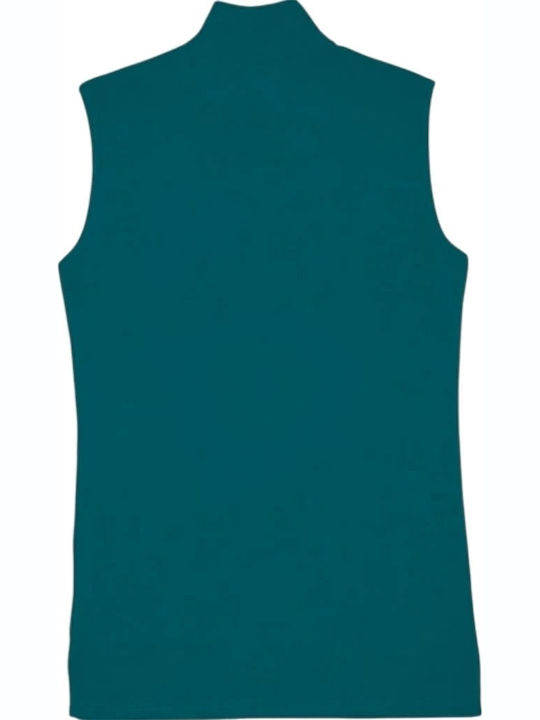 Sleeveless Cotton Petrol Women's T-Shirt Turtleneck