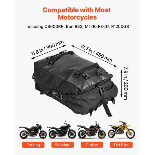 Vevor Waterproof Motorcycle Tail Bag 30lt Black