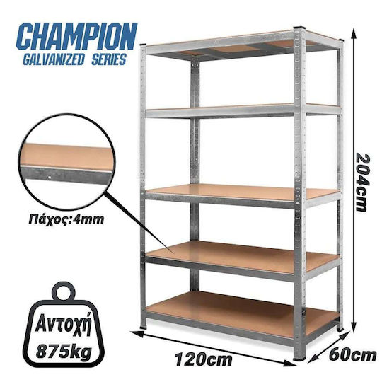 Ραφιέρα Dexion Γαλβανιζέ 120x60x204εκ. με 5 Ράφια Συνολικής Αντοχής 875kg