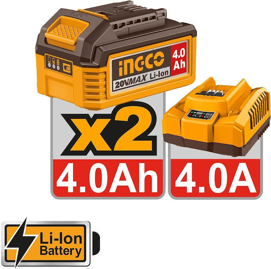 Ingco COSLI250586E Σετ Κρουστικό Δραπανοκατσάβιδο & Μπουλονόκλειδο Brushless 20V με 2 Μπαταρίες 4Ah και Θήκη