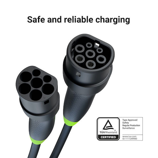 Green Cell Three-Phase Charging Cable 5m Type 2 - Type 2 EVKABGC03
