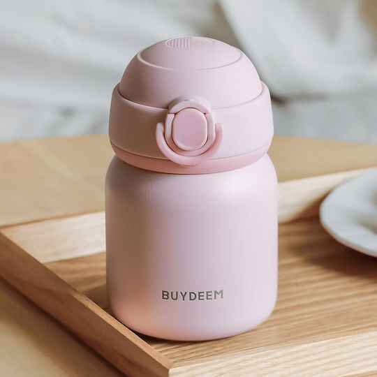 Buydeem Stainless Steel Kids Water Bottle Thermos with Screw-on Cap Non Spill Pink 200ml