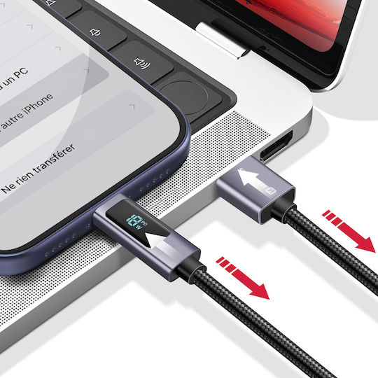 Swissten 3A Charging Sync USB To USB-C 60W 1M Cable LED Screen Black