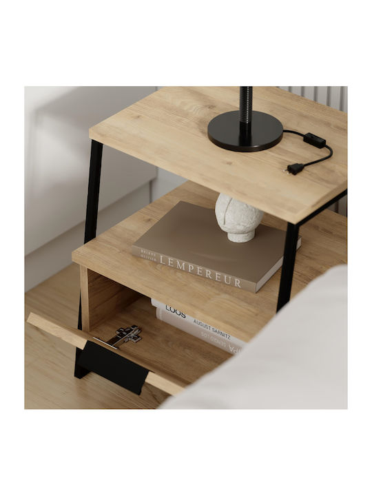 Pal Wooden Bedside Table with Metallic Legs Φυσικό Οξιάς 45x40x50cm