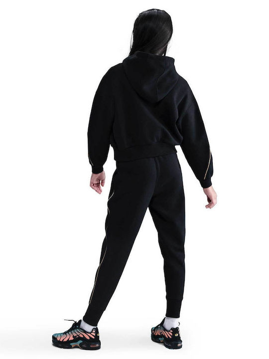 Fleece Παιδικό Φούτερ Cropped με Κουκούλα Black Sportswear Club