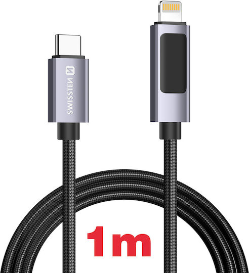 Swissten 3A Charging Sync Cable USB-C to Lightning 30W 1m LED Screen Black