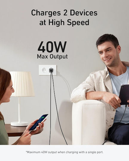 Anker Charger Without Cable GaN with 2 USB-C Ports 40W Power Delivery Whites (521 Nano Pro)