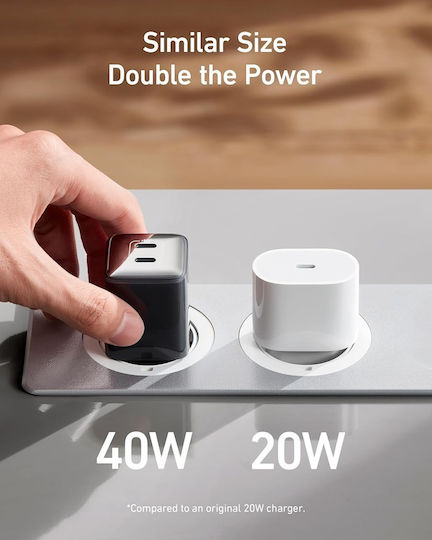 Anker Charger Without Cable GaN with 2 USB-C Ports 40W Power Delivery Whites (521 Nano Pro)