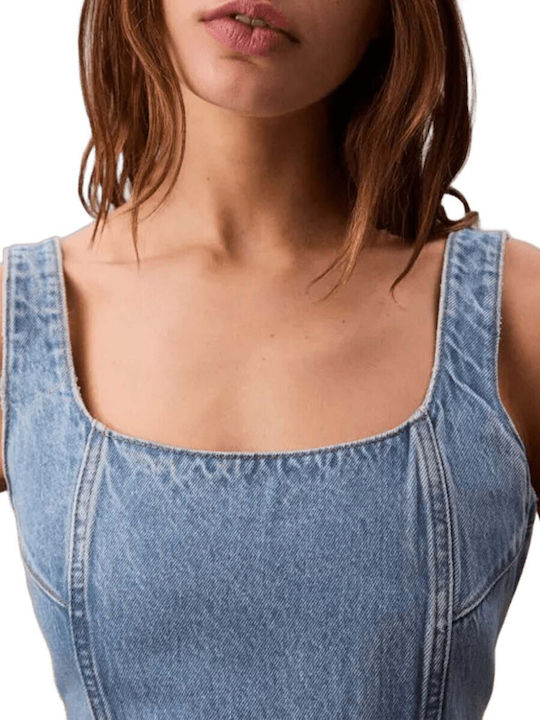 Summer Mini Denim Dress Light Aged Denim