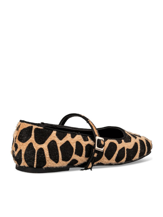 Synthetic Leather Ballerinas With strap Brown