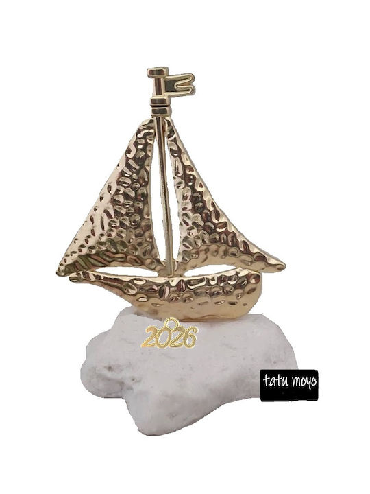 Tatu Moyo Handgefertigt Tischplatte Glücksbringer Boot Gold aus Stein 2026 9cm 1Stück