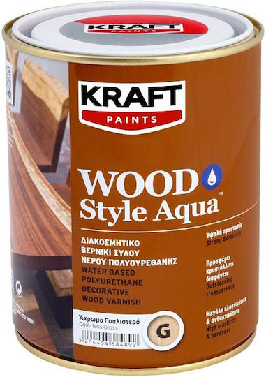Kraft Wood Style Aqua Βερνίκι Επιφάνειας Πολυουρεθάνης Νερού Άχρωμο Σατινέ 750ml