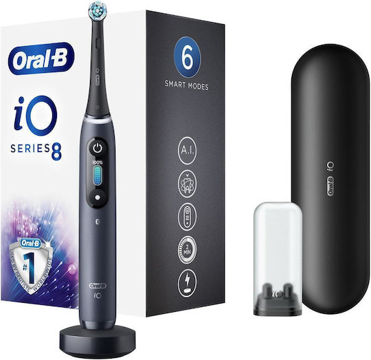 Oral-B iO Series 8 Ηλεκτρική Οδοντόβουρτσα με Χρονομετρητή, Αισθητήρα Πίεσης και Θήκη Ταξιδίου Μαύρη