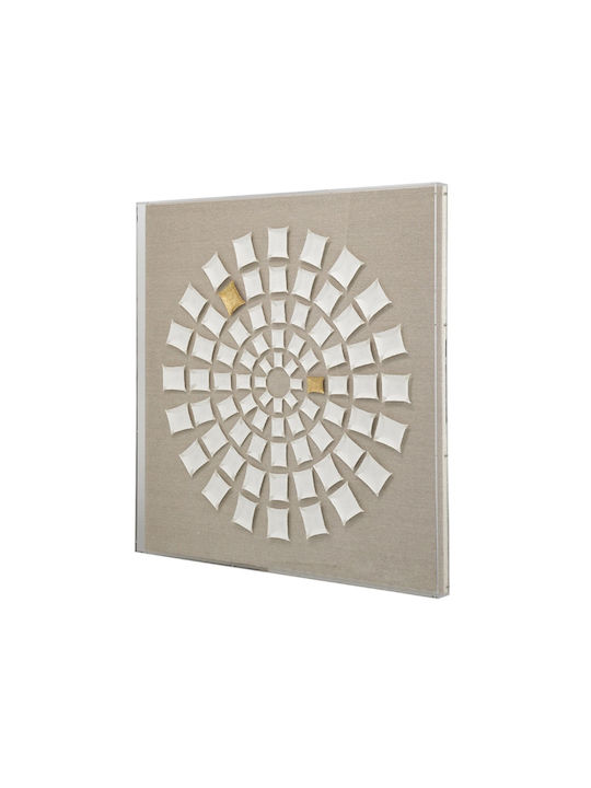 Artekko Mosaic Beige Decorative Painting White Paper Technique Plexiglass Frame 90x5x90 Cm 90cm X 5cm X 90cm