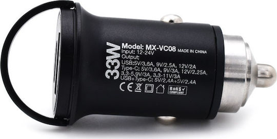 Moxom Auto-Ladegerät 33W 3.6A Schnellladung mit Anschlüssen: 1xUSB 1xType-C Schwarz Farbe
