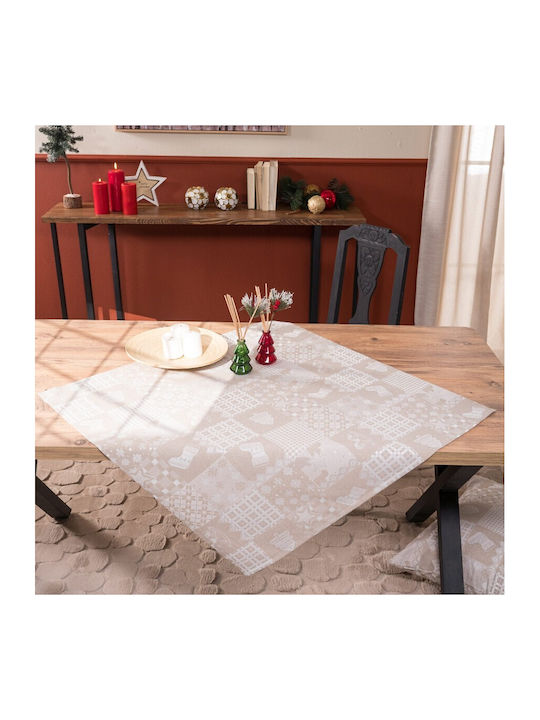 Teoran Weihnachtlich Tischtuch Quadrat Stoff Beige L90xB90cm.