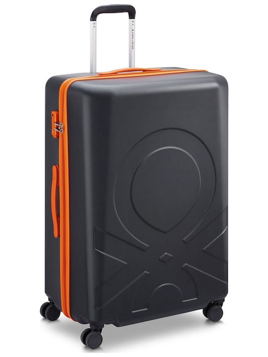 Delsey Paris X Benetton Large Travel Suitcase Hard Black with 4 Wheels Height 76cm