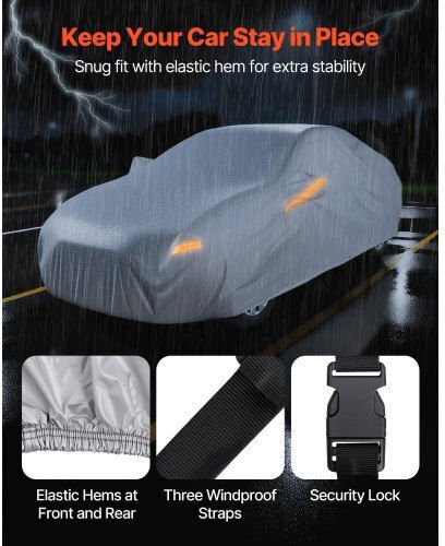 Vevor Waterproof Car Cover Medium Size European Car Models Sedan Custom Fit All Weather Sun Rain Wind Dust Snow Protection Full Exterior Cover Door Zipper K