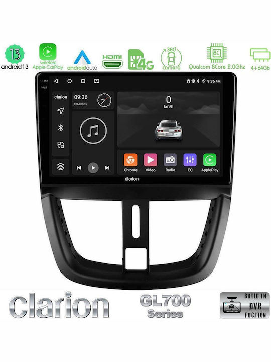 Clarion Car Audio System for Peugeot 207 2006-2012 (Bluetooth/USB/WiFi/GPS/Apple-Carplay/Android-Auto) with Touch Screen 9"