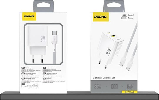 Dudao Charger Without Cable GaN with USB-A Port and USB-C Port 35W Power Delivery Whites (A27 Max)