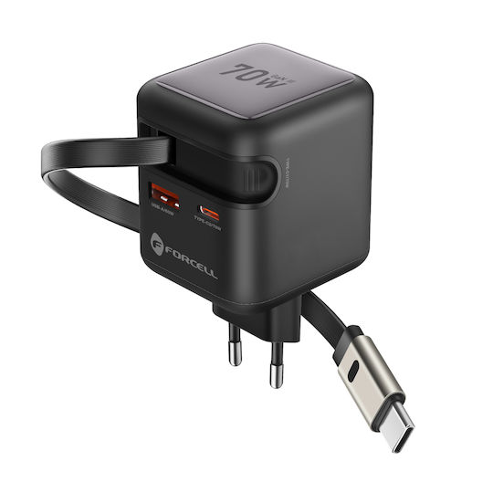 Forcell Φορτιστής Χωρίς Καλώδιο GaN με Θύρα USB-A και Θύρα USB-C 70W Power Delivery / Quick Charge 4.0 Γκρι (F-Energy VT-R7)