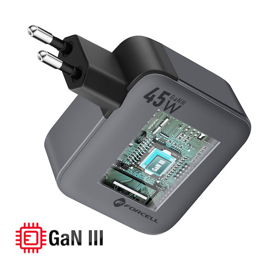 Forcell Φορτιστής Χωρίς Καλώδιο GaN με Θύρα USB-C 45W Power Delivery / Quick Charge 4.0 Γκρι (F-Energy VT-R5)