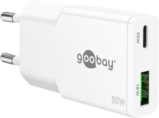 Goobay Φορτιστής Χωρίς Καλώδιο GaN με Θύρα USB-A και Θύρα USB-C 30W Power Delivery Λευκός (75738)