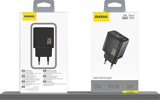 Dudao Φορτιστής Χωρίς Καλώδιο GaN με Θύρα USB-A και Θύρα USB-C 35W Power Delivery Μαύρος (A27 Max)